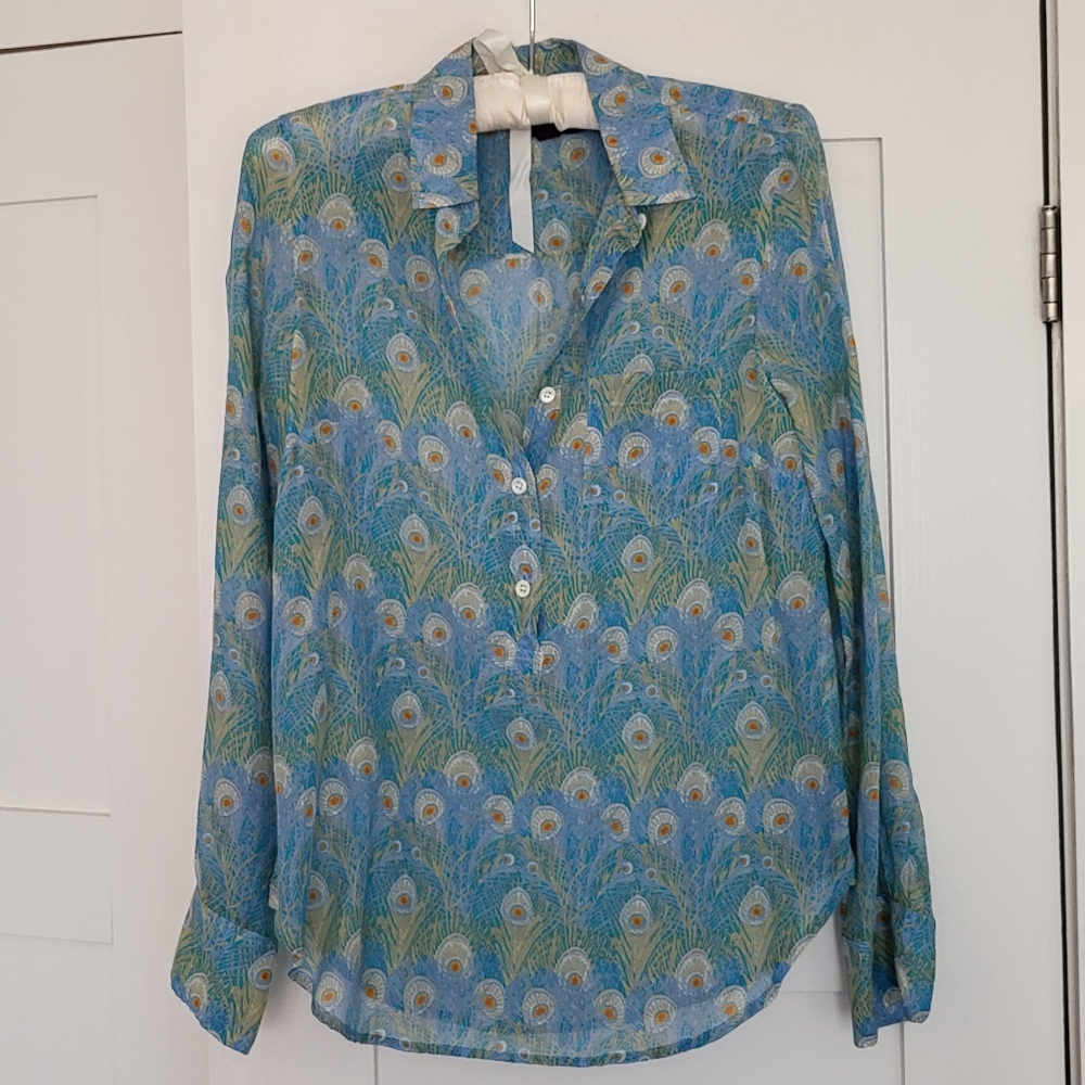 J Crew Liberty Popover Blouse in Peacock Print
